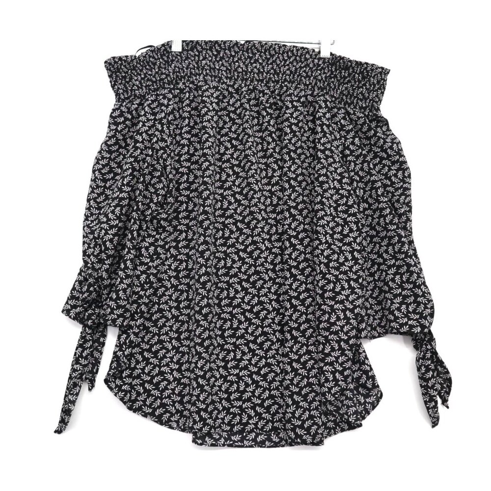Michael Kors Floral Off-Shoulder Blouse Tie Sleeves L Lightweight & Breathable
